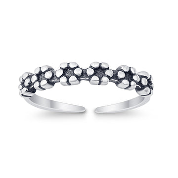 Adjustable Band Flowers Toe Ring 925 Sterling Silver (3mm)